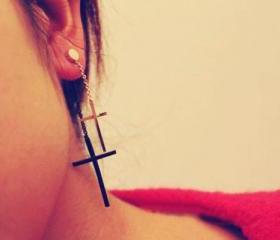 Fashion Two-color Cross Long Dangle Earrings