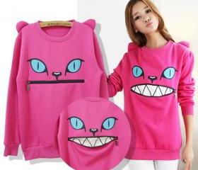 O-Neck Big Mouth Devil Zipper Sweater
